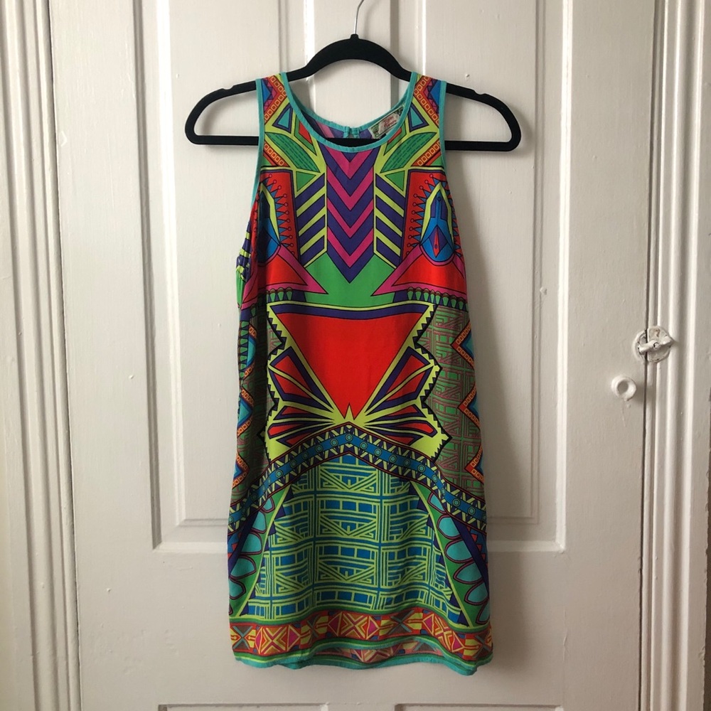 Colorful Geometric Print Shift Tank Dress